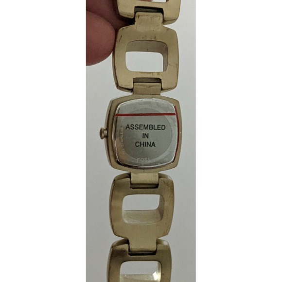 WOMEN'S FOSSIL QUARTZ WRIST WATCH DARK FAUX WOOD ACCENTS GOLD TONE TONED RARE - Picture 6 of 12